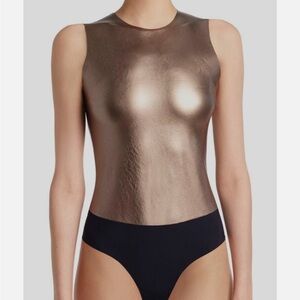 NWT Commando Bronze Faux Leather Crewneck Sleveless Bodysuit Size Large